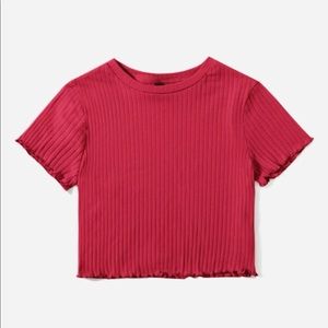 Shein plus red rib-knit tee